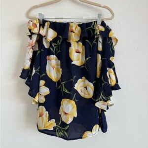 Altar'd State Navy Off-Shoulder Blouse with Yellow Floral Print
